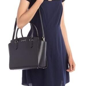 Kate Spade New York Women's Black Leather Detachable Strap Zipper Satchel Bag